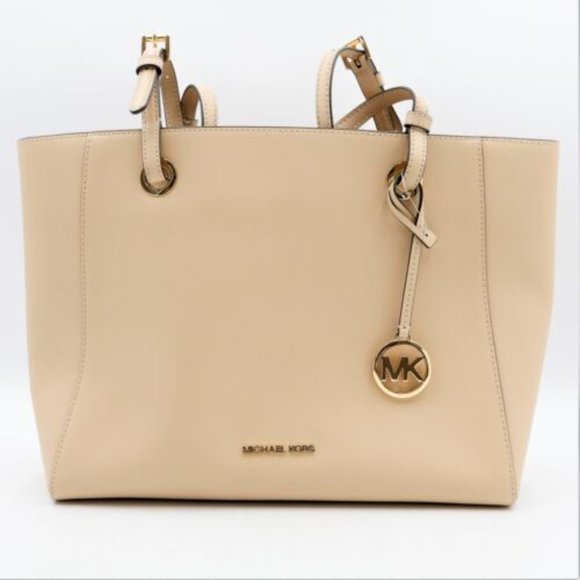 Michael Kors Walsh Medium Leather Tote Bag in Buff with Gold Hardware